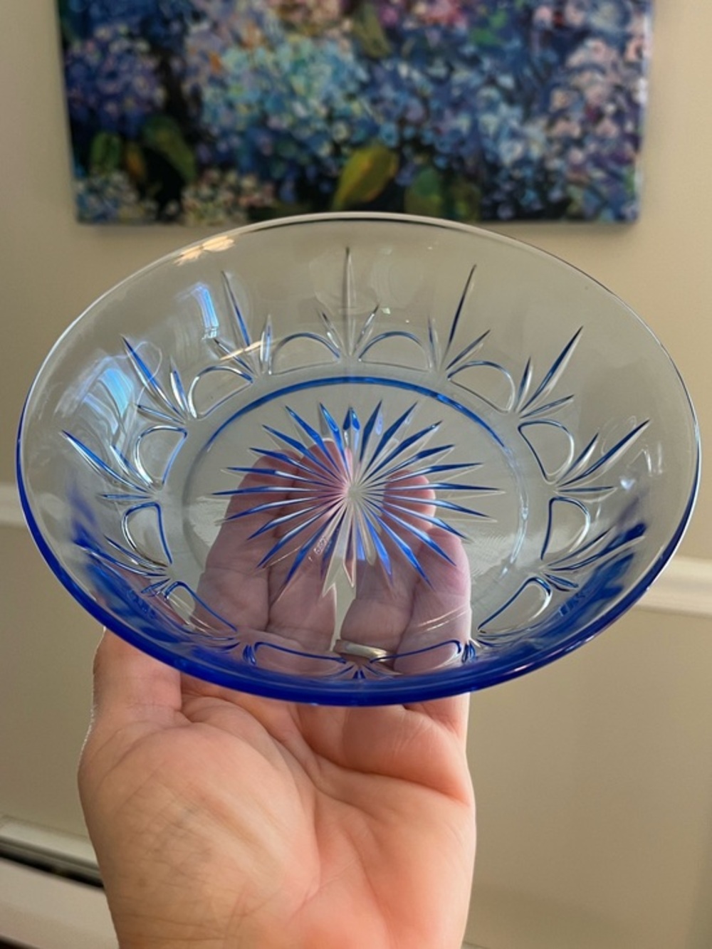 Vintage Avon Fostoria Classic American Blue Glass Bowl 7”